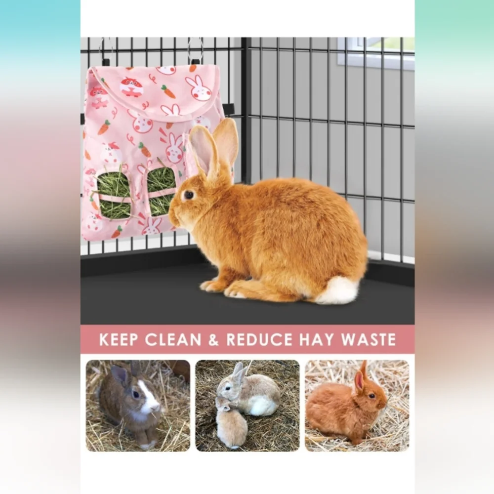 Bissap 2 Holes Hanging Hay Rabbit/Small Pet Feeder Hey Bag Carrot Print NWT